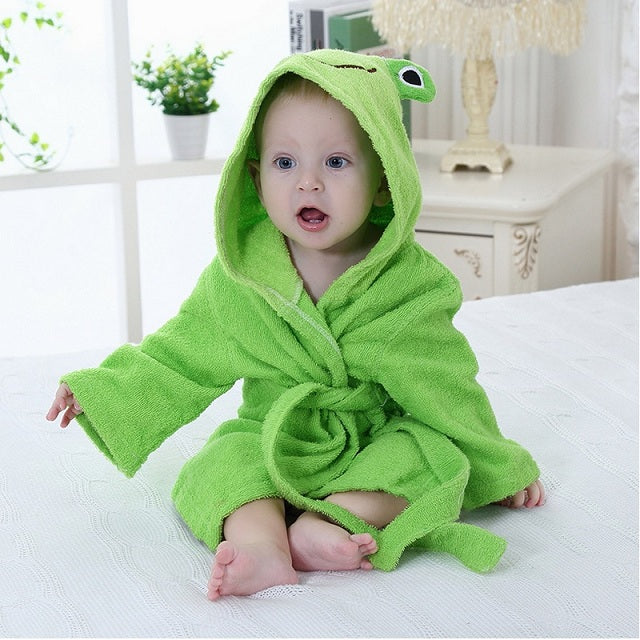 Baby Hooded Animal Cartoon Bathrobe - Green Frog - Just Kidding Store