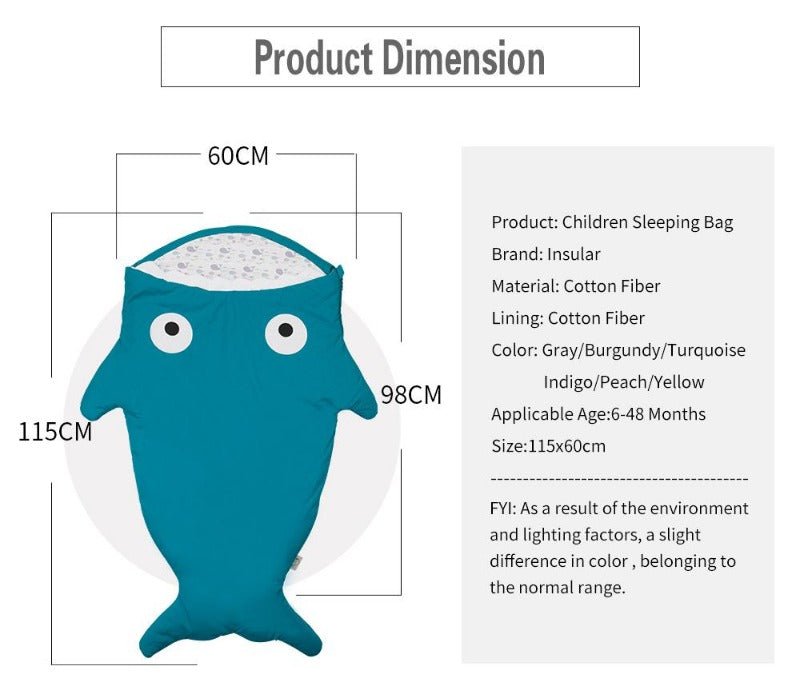 Children Sleeping Bag - Kids Cotton Sleep Sack - Comfy Shark