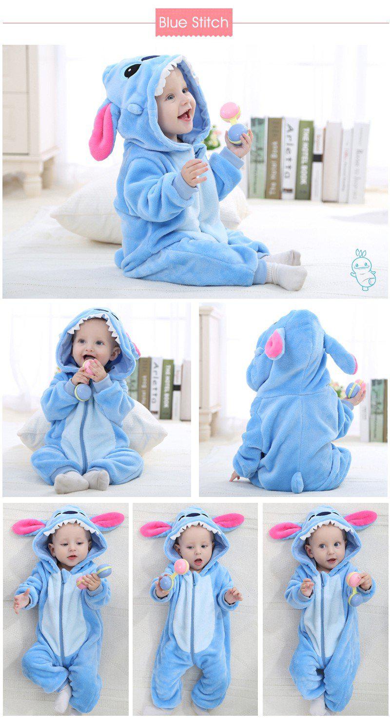 Hooded Flannel Romper Jumpsuit - Blue Stitch - Just Kidding Store