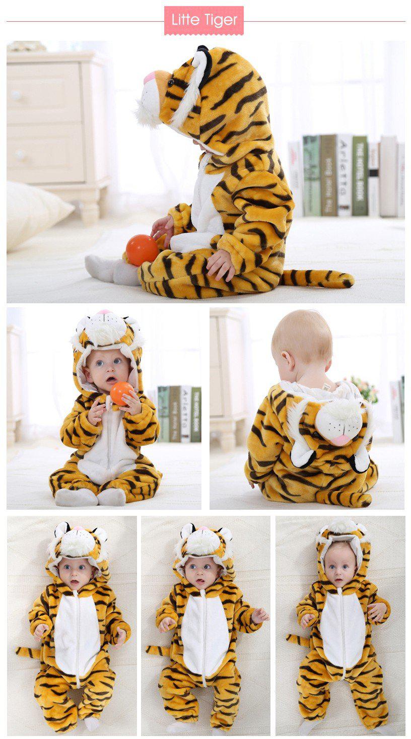 Baby Toddler Tiger Hooded Flannel Romper Jumpsuit - Just Kidding Store