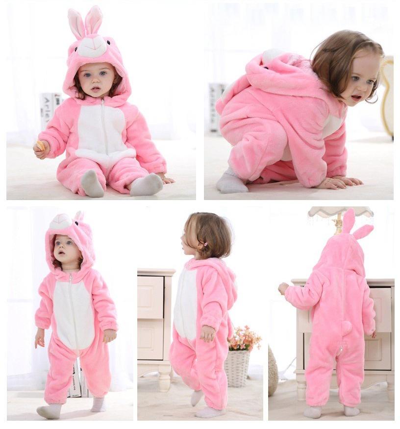 Hooded Flannel Romper Jumpsuit - Pink Rabbit - Just Kidding Store