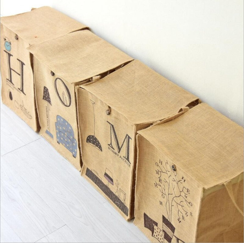 Natural Jute Linen Basket Bag - Hamper Storage H O M E - Just Kidding Store