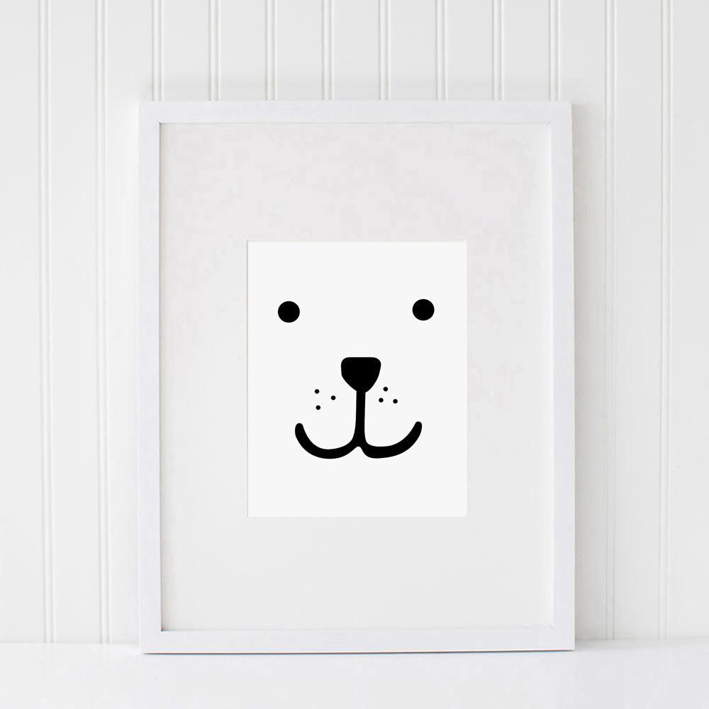 Modern Nordic Smily Bear Face Canvas Painting - Just Kidding Store 