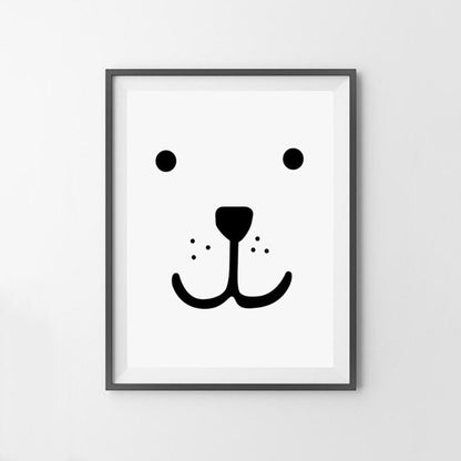 Modern Nordic Smily Bear Face Canvas Painting - Just Kidding Store 