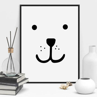 Modern Nordic Smily Bear Face Canvas Painting - Just Kidding Store 