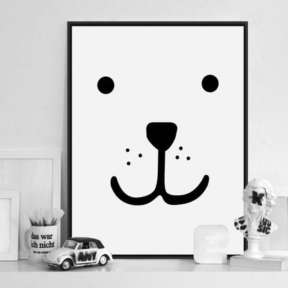 Modern Nordic Smily Bear Face Canvas Painting - Just Kidding Store 