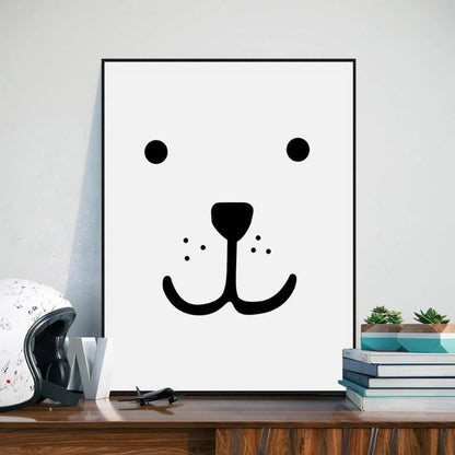 Modern Nordic Smily Bear Face Canvas Painting - Just Kidding Store 