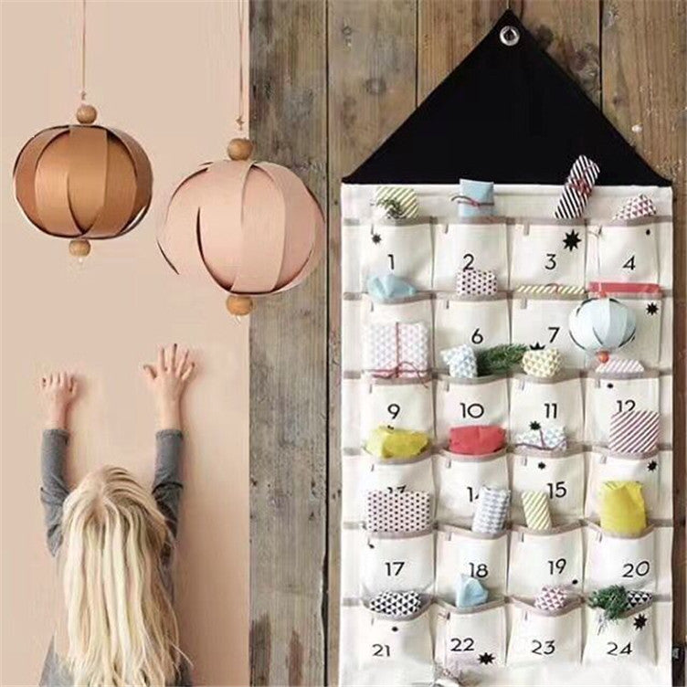 Wall Hanging Advent Calendar - 24 Pockets Canvas Storage Bag - Just Kidding Store