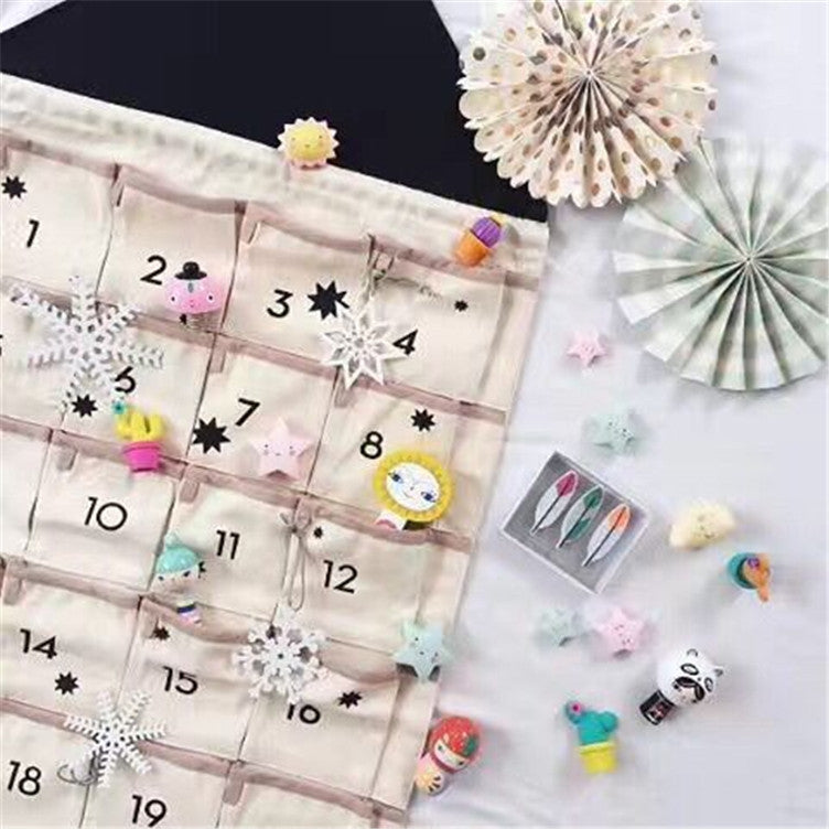 Wall Hanging Advent Calendar - 24 Pockets Canvas Storage Bag - Just Kidding Store