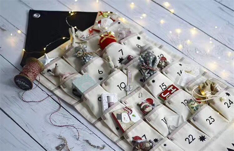 Wall Hanging Advent Calendar - 24 Pockets Canvas Storage Bag - Just Kidding Store