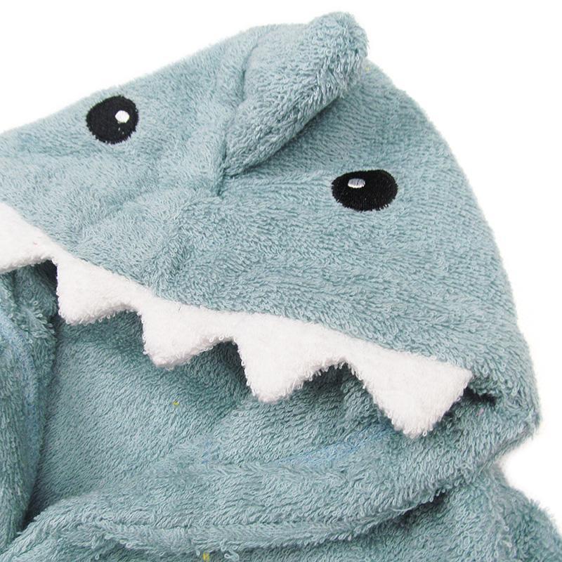 Baby Hooded Bathrobe - Terry Towel - Blue Shark - Just Kidding