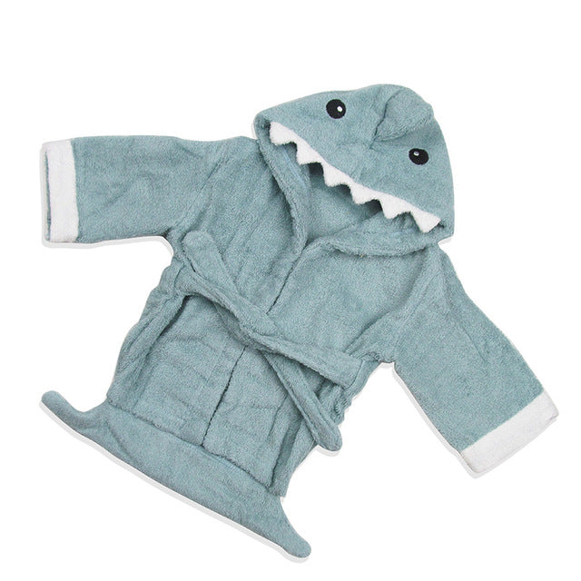 Baby Hooded Bathrobe - Terry Towel - Blue Shark - Just Kidding