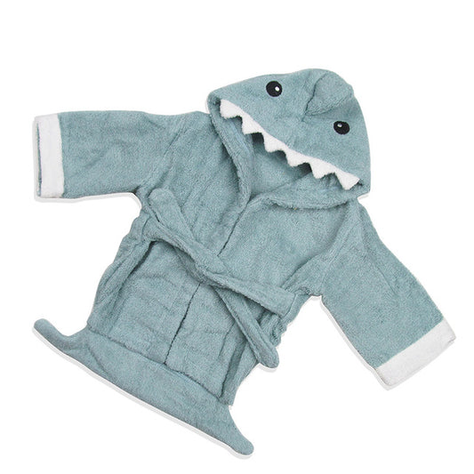 Baby Hooded Bathrobe - Terry Towel - Blue Shark - Just Kidding