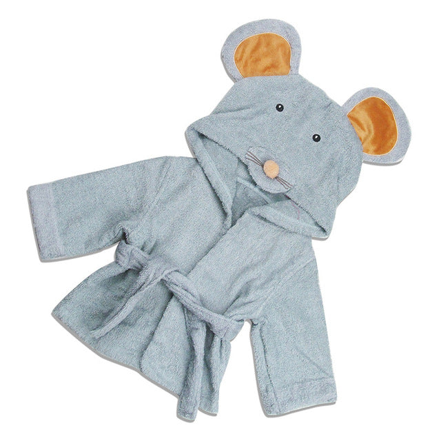 Baby Hooded Bathrobe - Blue Gray Mouse - Just Kidding Store