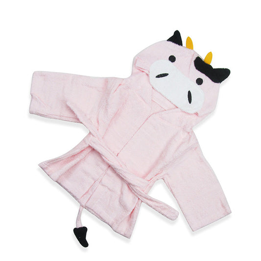 Baby Hooded Bathrobe - Terry Towel - Pink Cow - Just Kidding