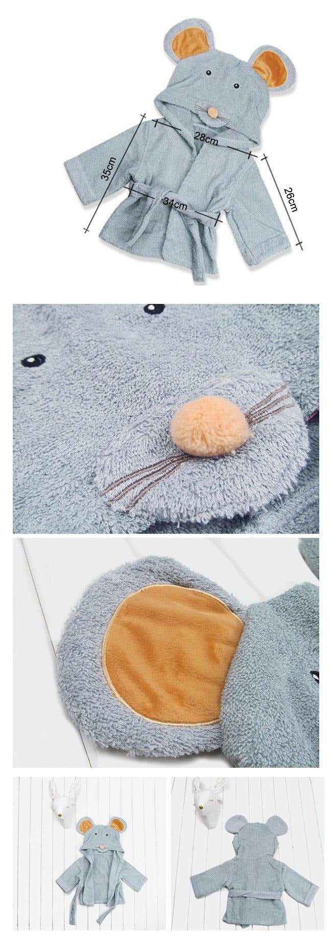 Baby Hooded Bathrobe - Blue Gray Mouse - Just Kidding Store