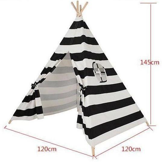 Black and White Striped Teepee - Kids Indian Play Tent