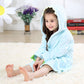 Velvet Hooded Kids Bath Robe - Light Blue Dinosaur