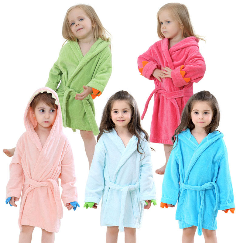 Velvet Hooded Kids Bath Robe - Dinosaur