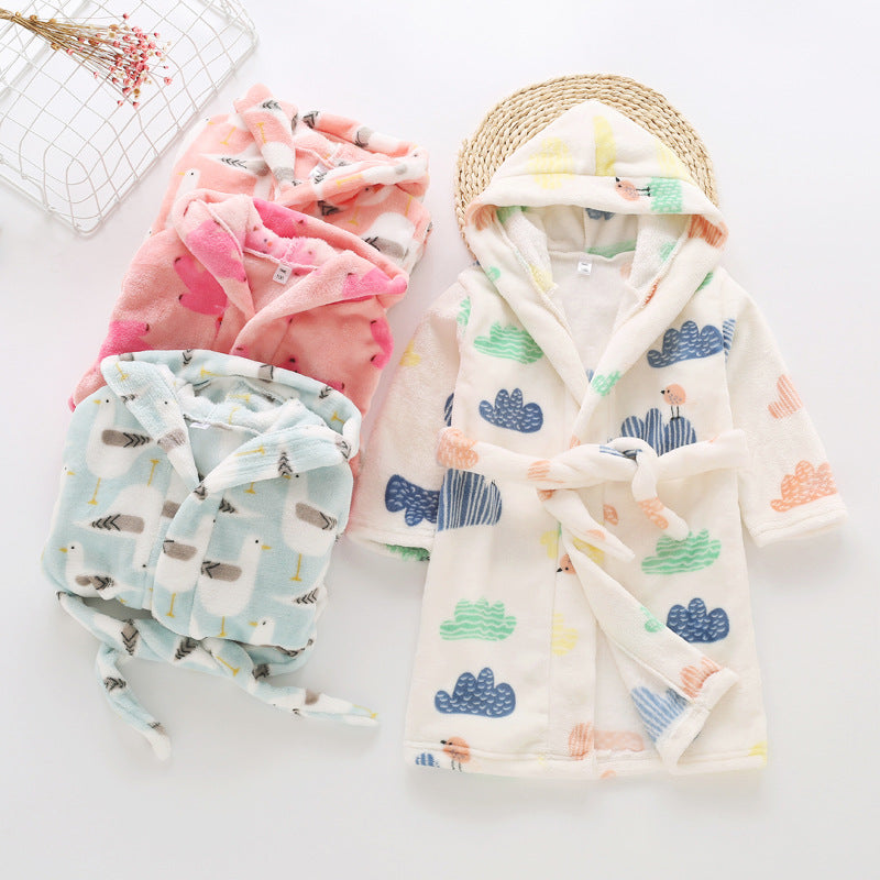 Plush Hooded Bathrobe - Kids Fleece Nightgown - Just Kidding Store