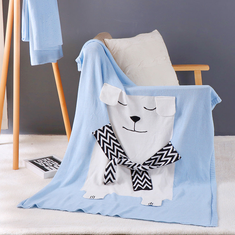 Polar Bear Cotton Knitted Kids Blanket - Bed Throw - Just Kidding Store