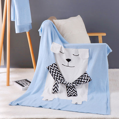 Polar Bear Cotton Knitted Blanket Bed Throw Blue - Just Kidding Store