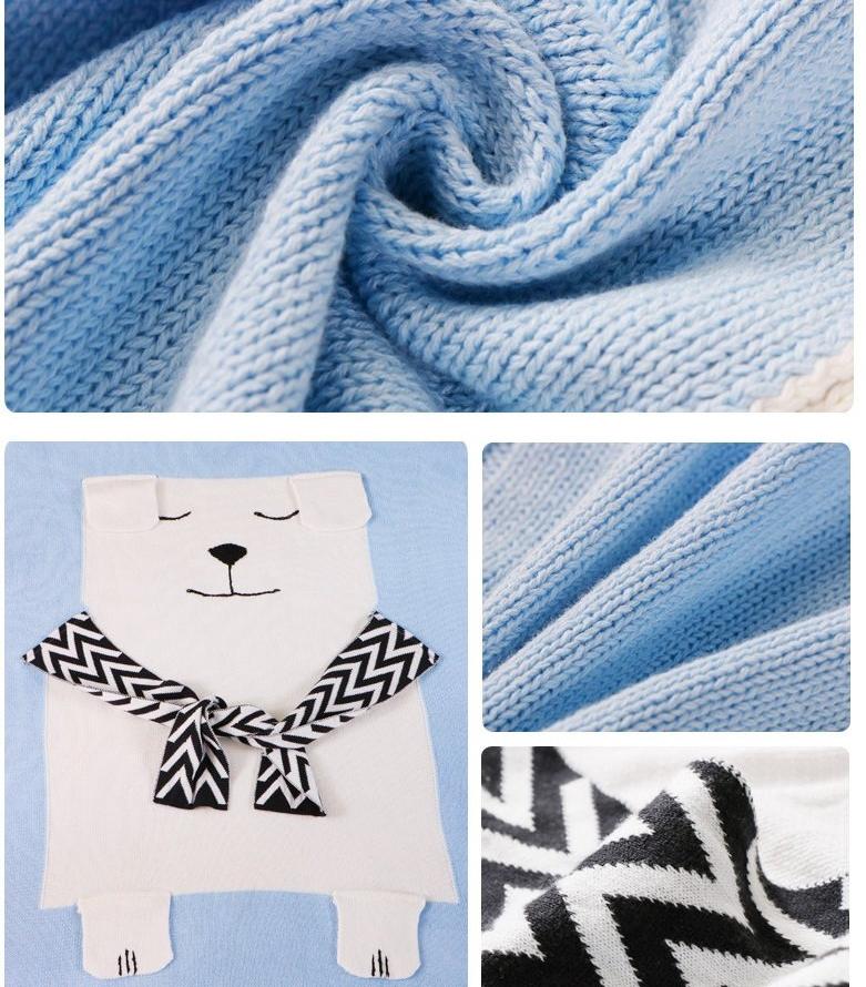 Polar Bear Cotton Knitted Blanket Bed Throw Blue - Just Kidding Store