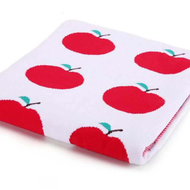 Knit Baby Blanket -  Kids Bedding Cover - Red Apple - Just Kidding Store