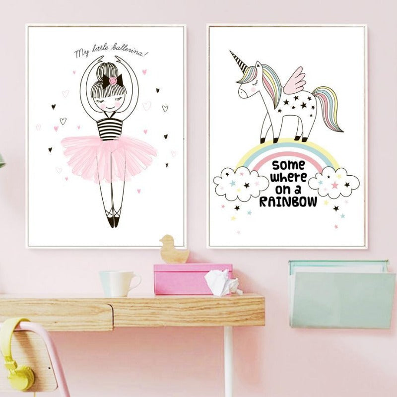 Nordic Canvas Wall Art Ballerina Girl Mermaid Unicorn - Just Kidding Store