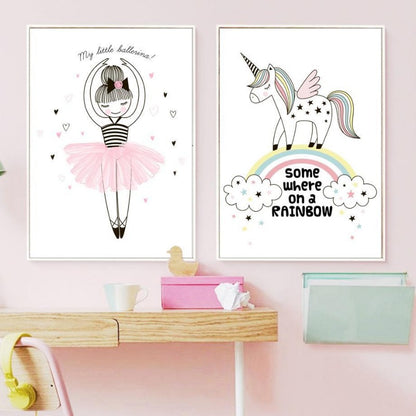Nordic Canvas Wall Art Ballerina Girl Mermaid Unicorn - Just Kidding Store