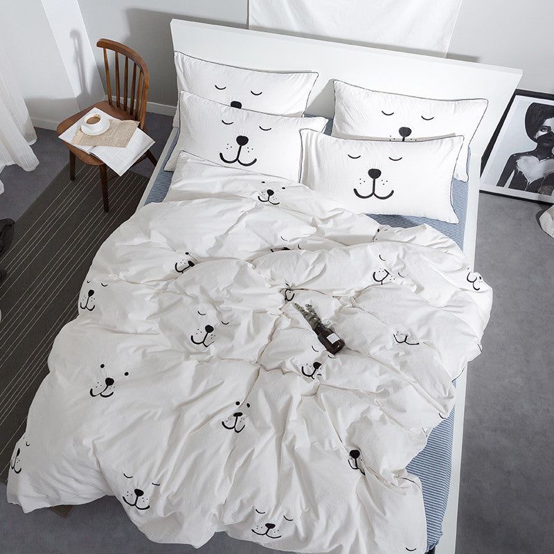 Bear Sleepy Smily Face Embroidered Bedding Set - Just Kidding Store 