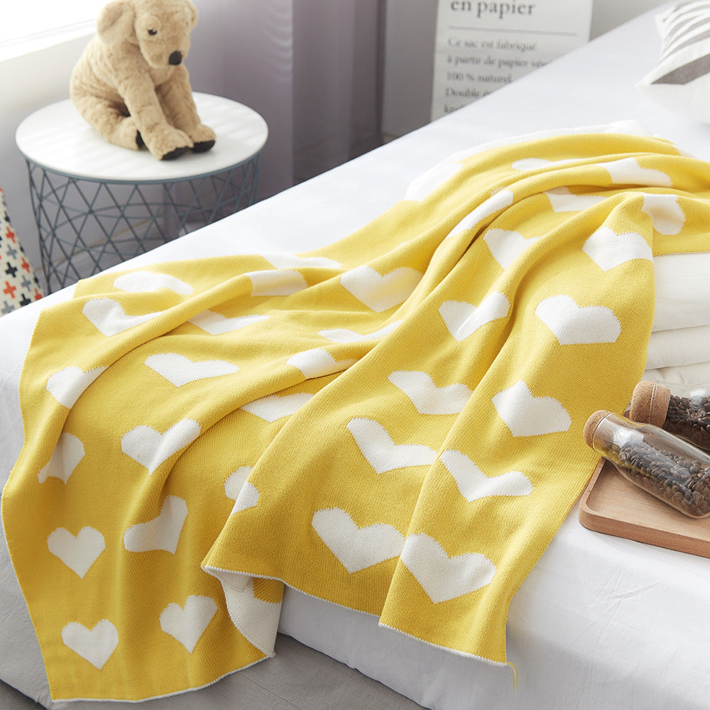 Double Sided Cotton Knitted Blanket Yellow Hearts - Just Kidding Store