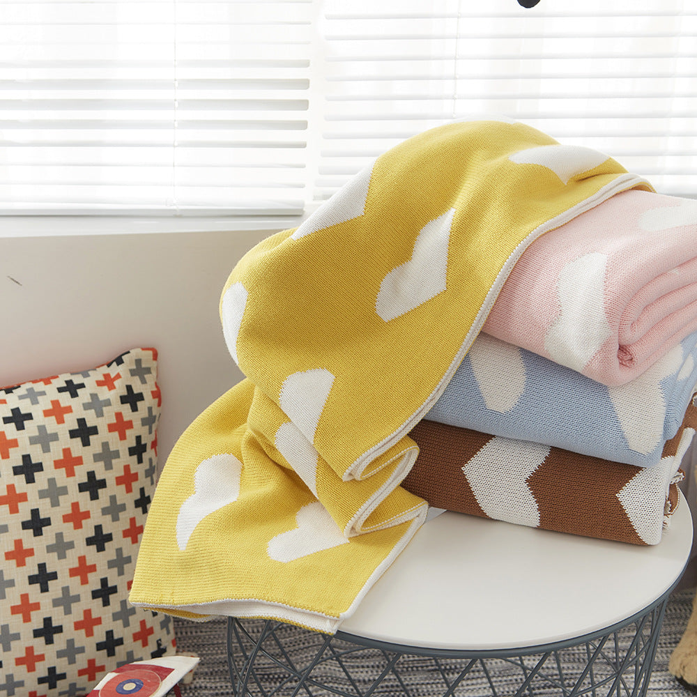 Double Sided Cotton Knitted Blanket Yellow Hearts - Just Kidding Store