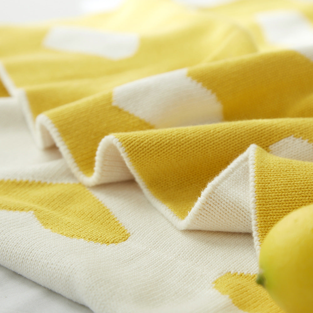 Double Sided Cotton Knitted Blanket Yellow Hearts - Just Kidding Store