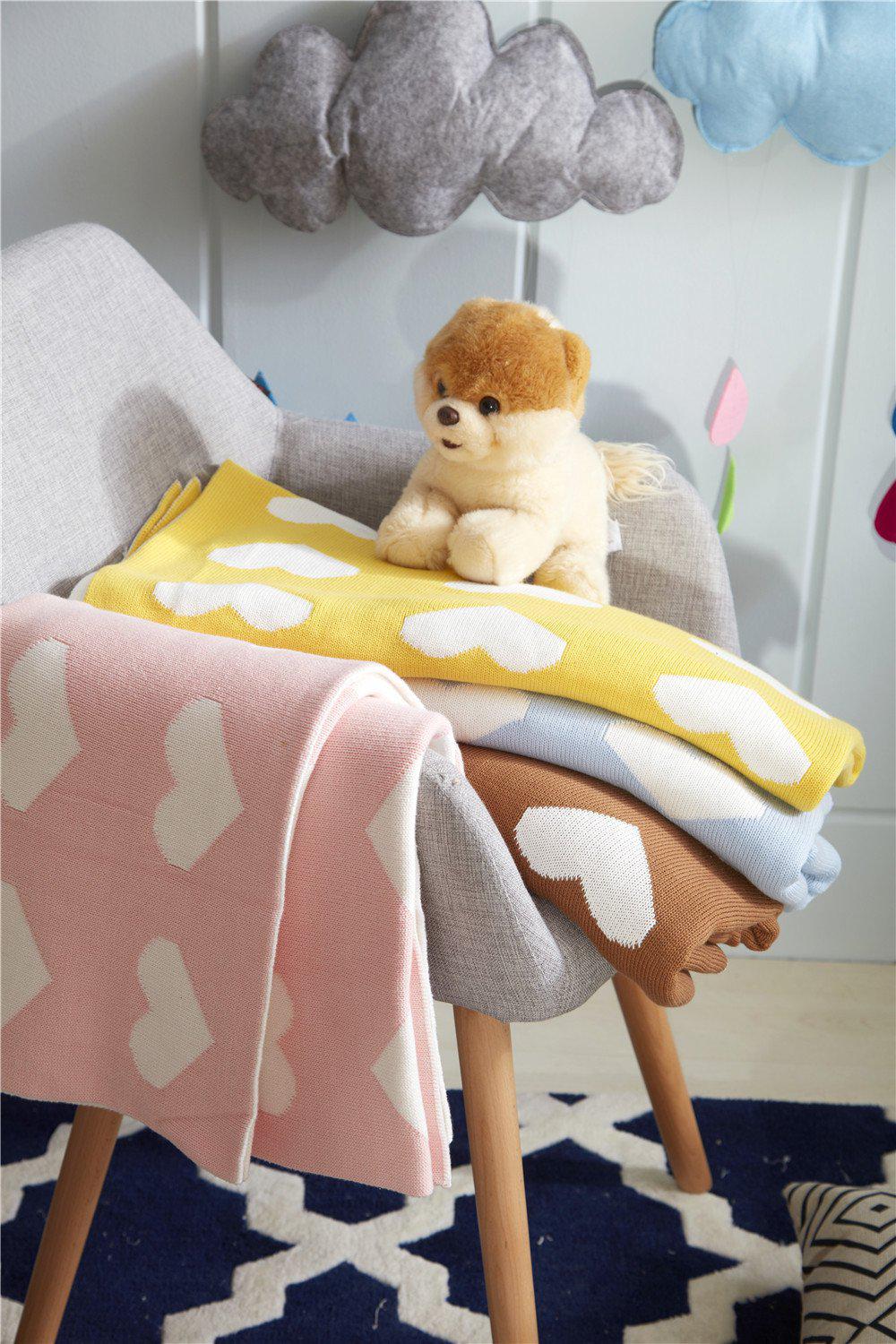 Double Sided Cotton Knitted Blanket - Rose Hearts - Just Kidding Store