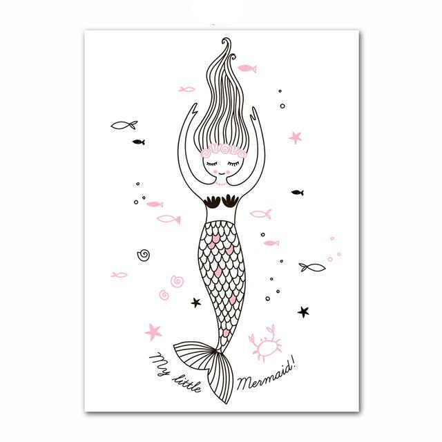 Nordic Canvas Wall Art Ballerina Girl Mermaid Unicorn - Just Kidding Store