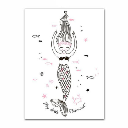 Nordic Canvas Wall Art Ballerina Girl Mermaid Unicorn - Just Kidding Store