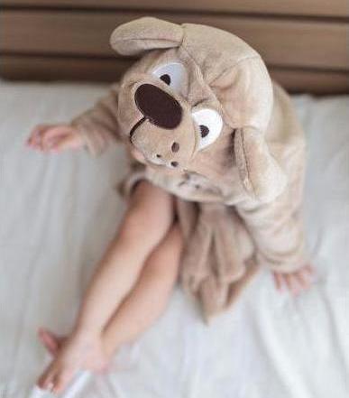 Brown dog flannel hooded kids bathrobes - Just Kidding Store