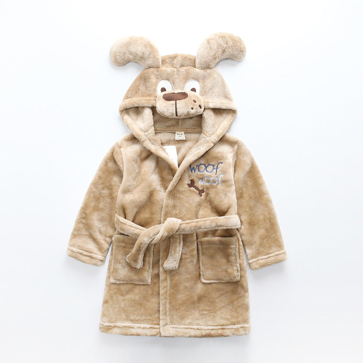 Brown dog flannel hooded kids bathrobes - Just Kidding Store