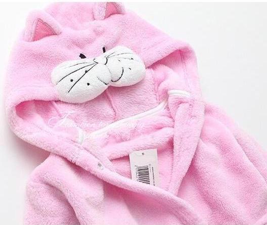 Pink Cat flannel kids bathrobe nightgown - Just Kidding Store