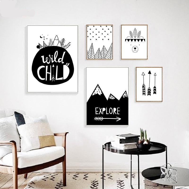 Nordic Canvas Wall Art - Wild Child, Arrow, Explore, Tribal Bear, High - Just Kidding Store