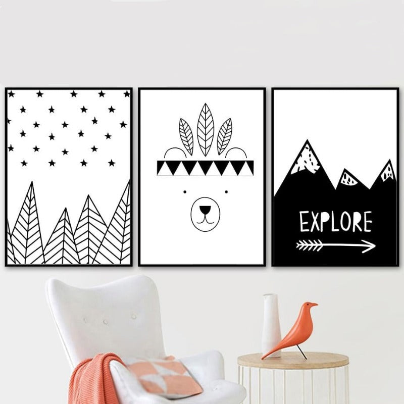 Nordic Canvas Wall Art - Wild Child, Arrow, Explore, Tribal Bear, High - Just Kidding Store