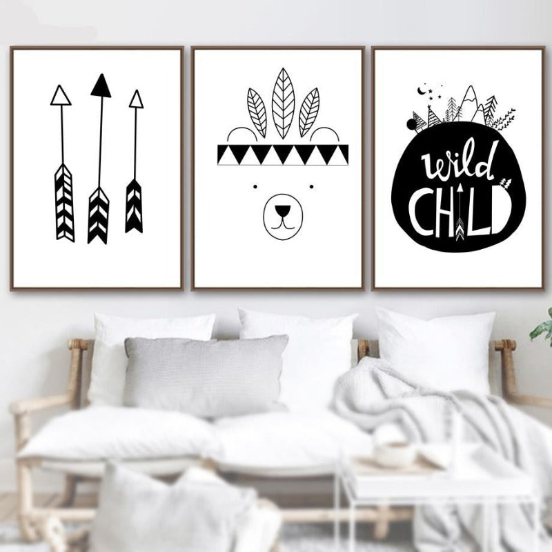 Nordic Canvas Wall Art - Wild Child, Arrow, Explore, Tribal Bear, High - Just Kidding Store