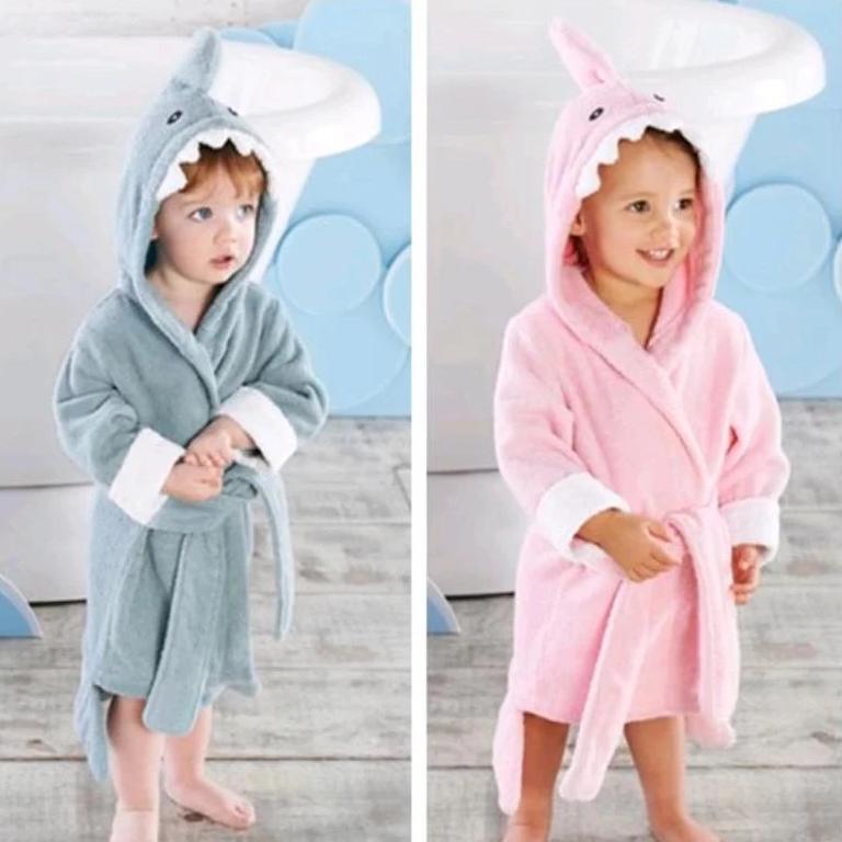 Kids Hooded Bathrobe - Childrens Robe Blue Shark - Just Kidding Store