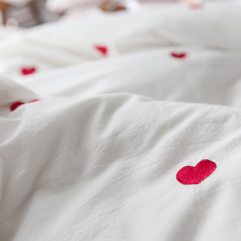 Red Hearts Embroidered Kids Girls Bedding Set - Just Kidding Store