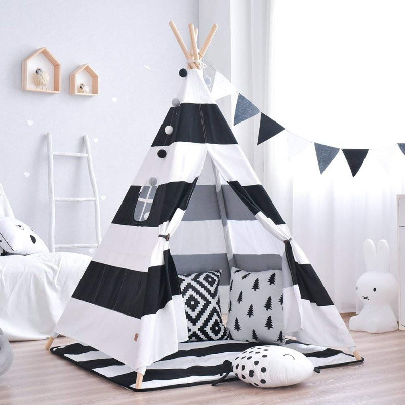 Black Striped Teepee - Kids Play Tent - Just Kidding Store