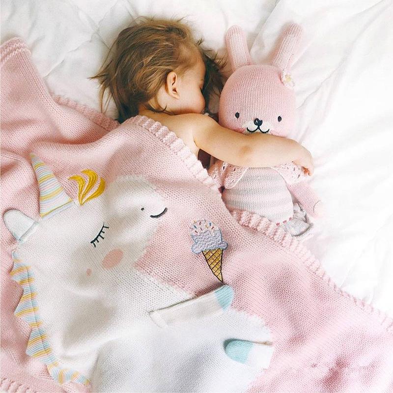 Get Enchanted Unicorn Cotton Knitted Baby Kids Blanket - Just Kidding Store