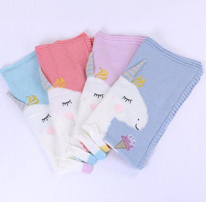Get Enchanted Unicorn Cotton Knitted Baby Kids Blanket - Just Kidding Store