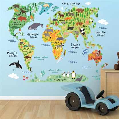 Kids World Map Decal - Animal World Stickers - Just Kidding Store