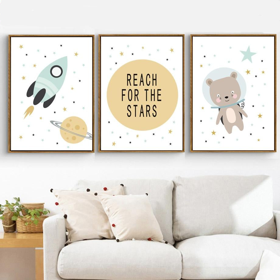 Nordic Style Kids Posters Bear, Rocket, Reach For The Stars - Just Kidding Store